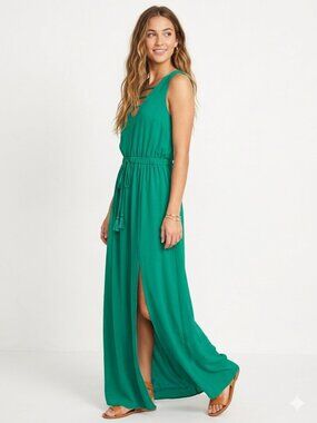 JACK by BB Dakota Green Maxi Dress Medium V-Neck Strappy Tassel Boho Emerald